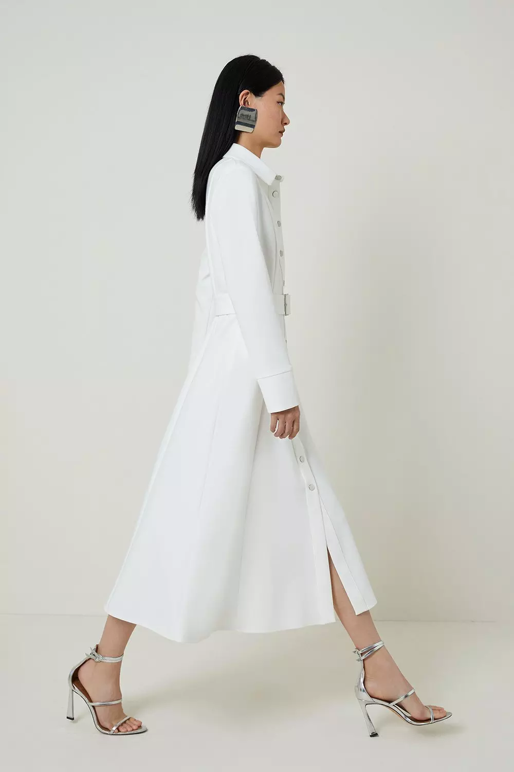 Tailored Compact Stretch Belted Shirt Dress | Karen Millen