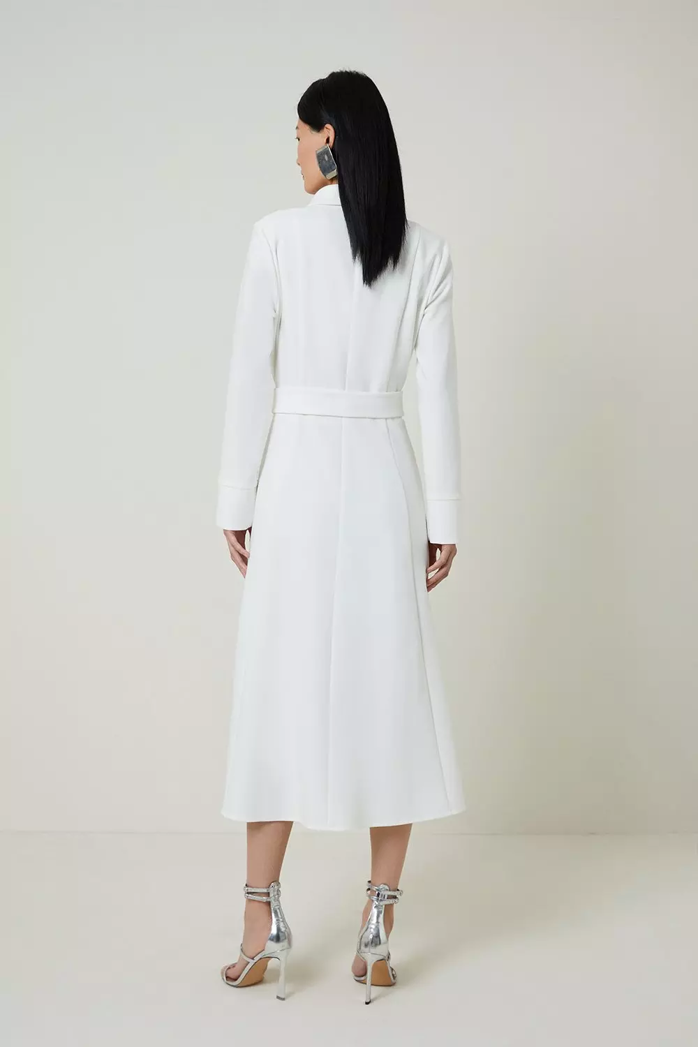 KAREN MILLEN シャツドレス コットン タイウエスト 長袖 襟付き bkk13688_white_xl?$