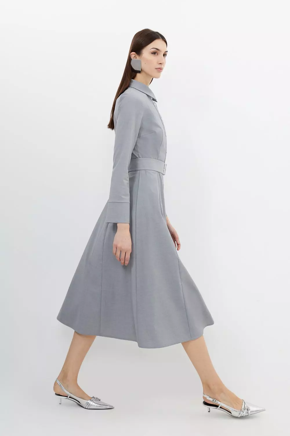 国内発・関税込 KAREN MILLEN*テクスチャーウールブレンドドレス Tailored Wool Blend Belted Shirt Dress | Karen Millen
