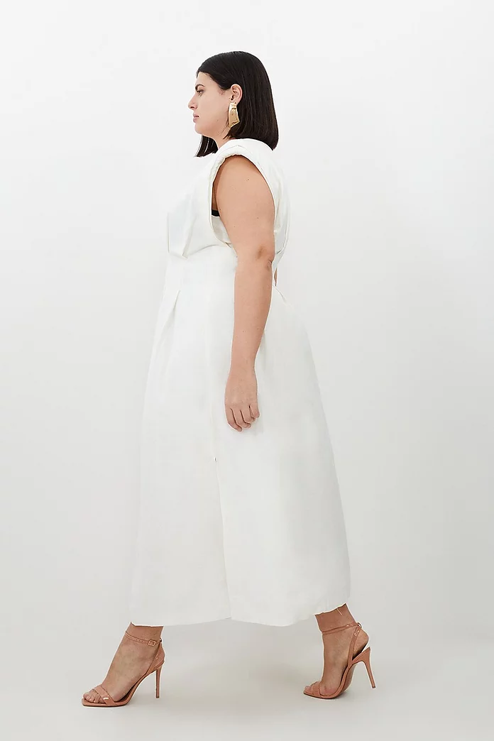 Plus Size Viscose Linen Woven Pintuck Midi Dress | Karen Millen Plus Size Viscose Linen Woven Pintuck Midi Dress | Karen Millen