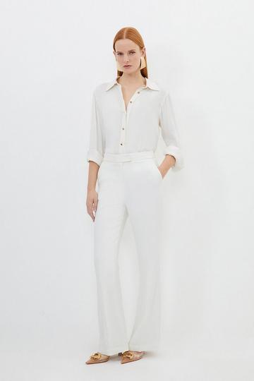 Compact Viscose Slim Leg Dress Pants ivory