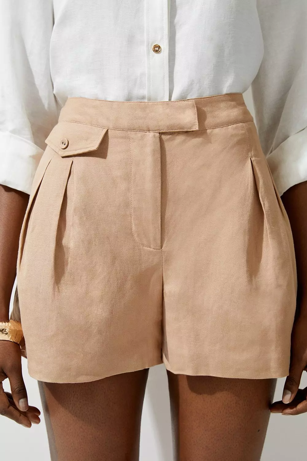 Viscose Linen Buckle Detail Shorts Karen Millen