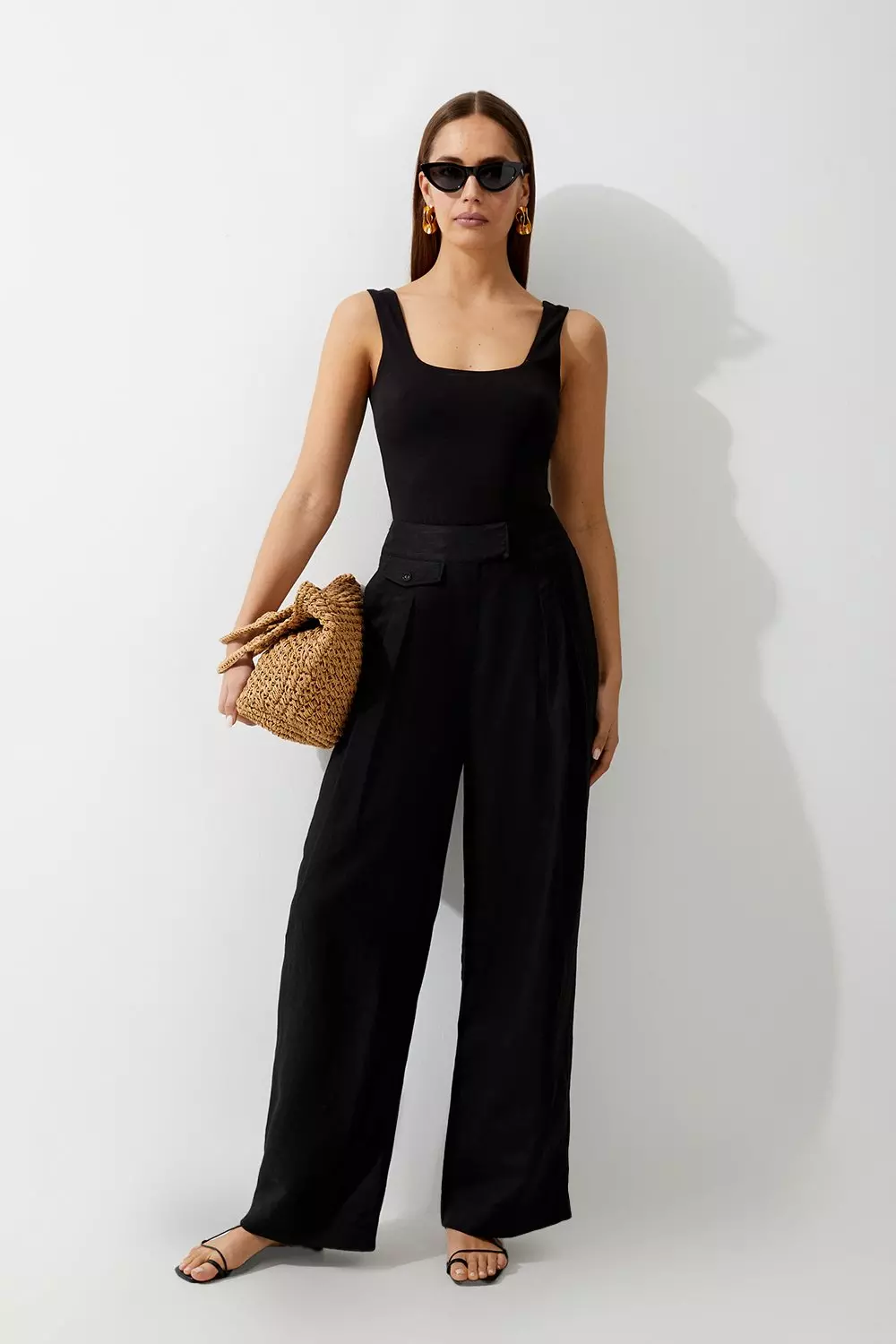 ◆KAREN MILLEN◆タイウエスト ウーブン ショートパンツ / black Topstitch Detail Techno Cotton Woven Hot Pants | Karen Millen
