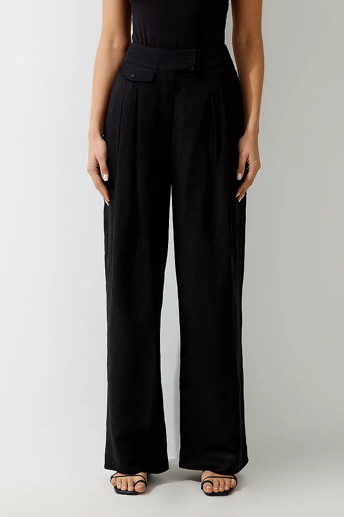 Linen Wide Leg Buckle Detail Woven Pants | Karen Millen Linen Wide Leg Buckle Detail Woven Pants | Karen Millen