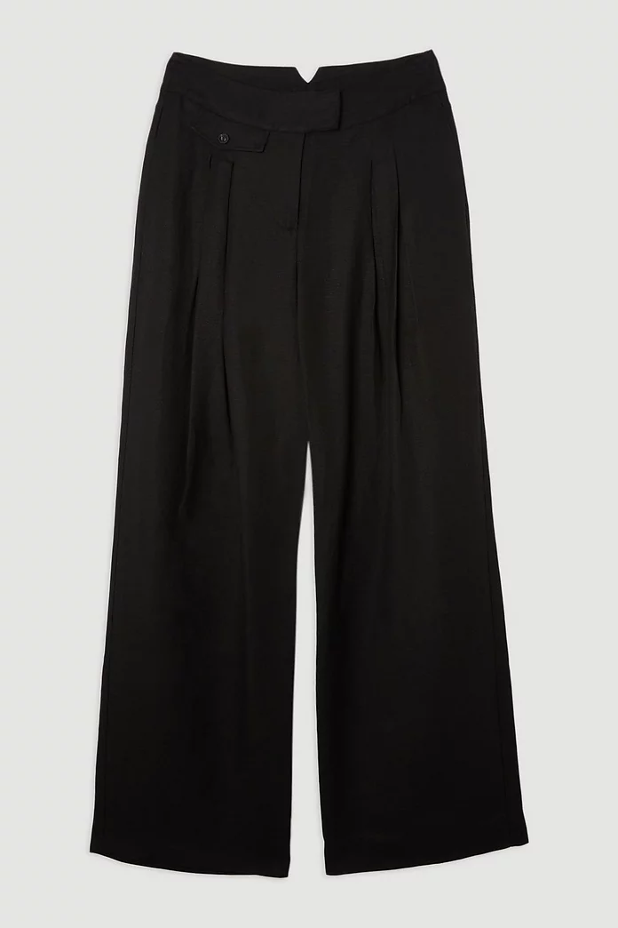 Linen Wide Leg Buckle Detail Woven Pants | Karen Millen Linen Wide Leg Buckle Detail Woven Pants | Karen Millen