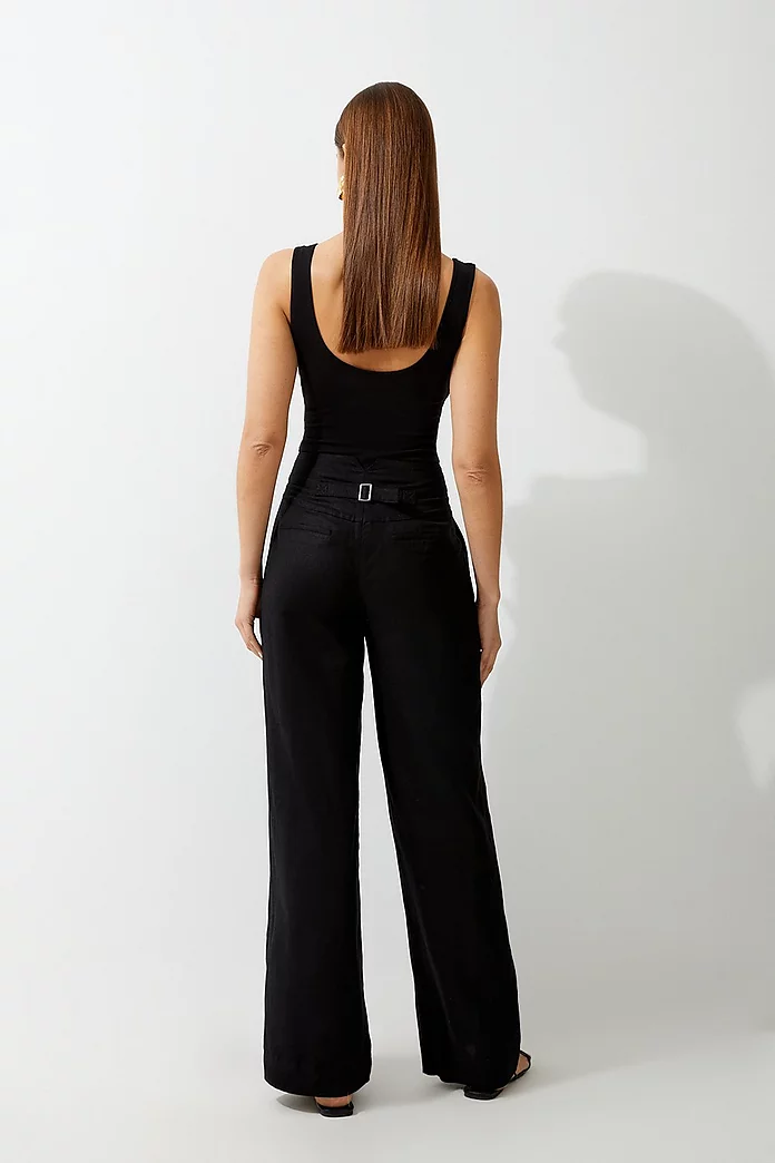 Linen Wide Leg Buckle Detail Woven Pants | Karen Millen Linen Wide Leg Buckle Detail Woven Pants | Karen Millen