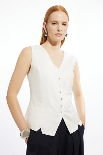 Viscose Linen Woven Vest white