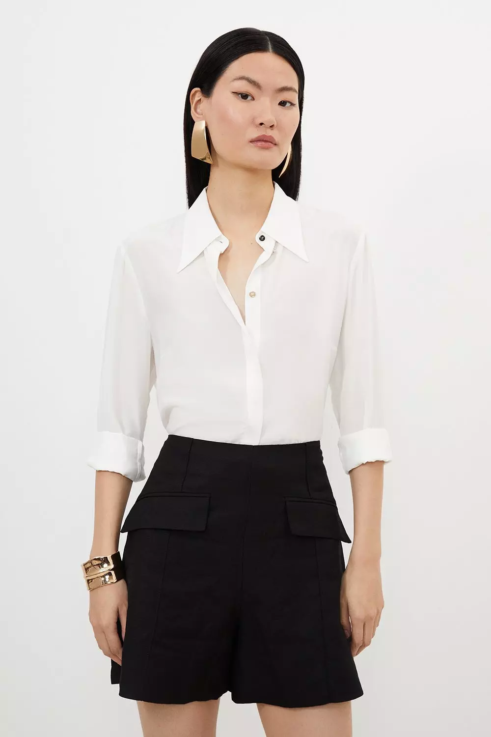 ★Karen Millen★ コットンハイウエストウーブンシティショート bkk16791_black_xl?$