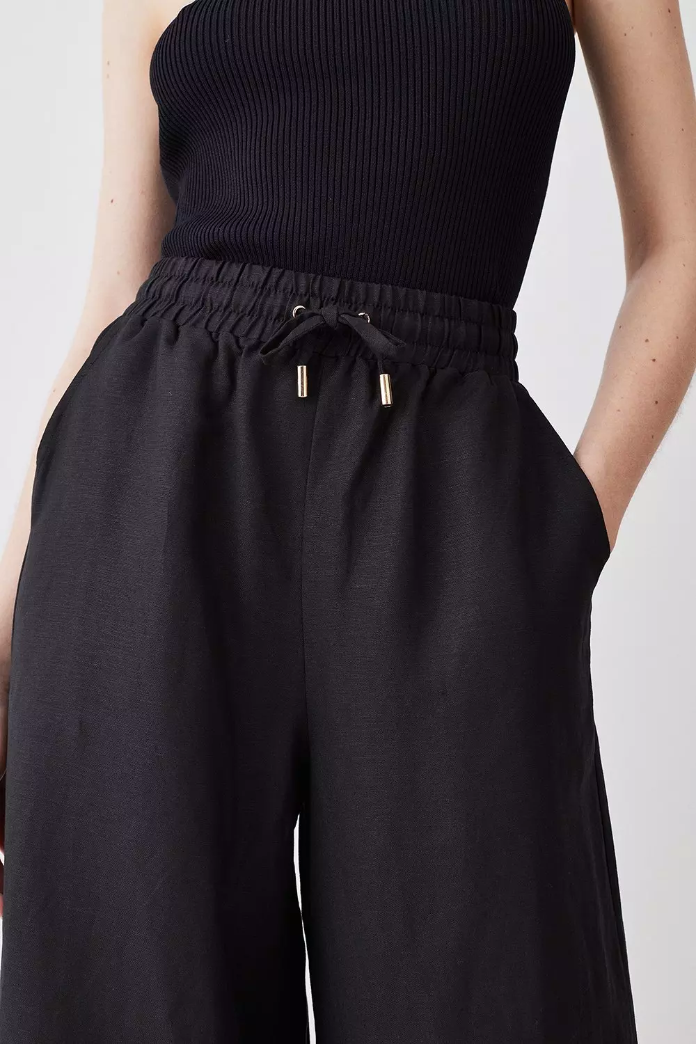 Linen Wide Leg Woven Pants | Karen Millen