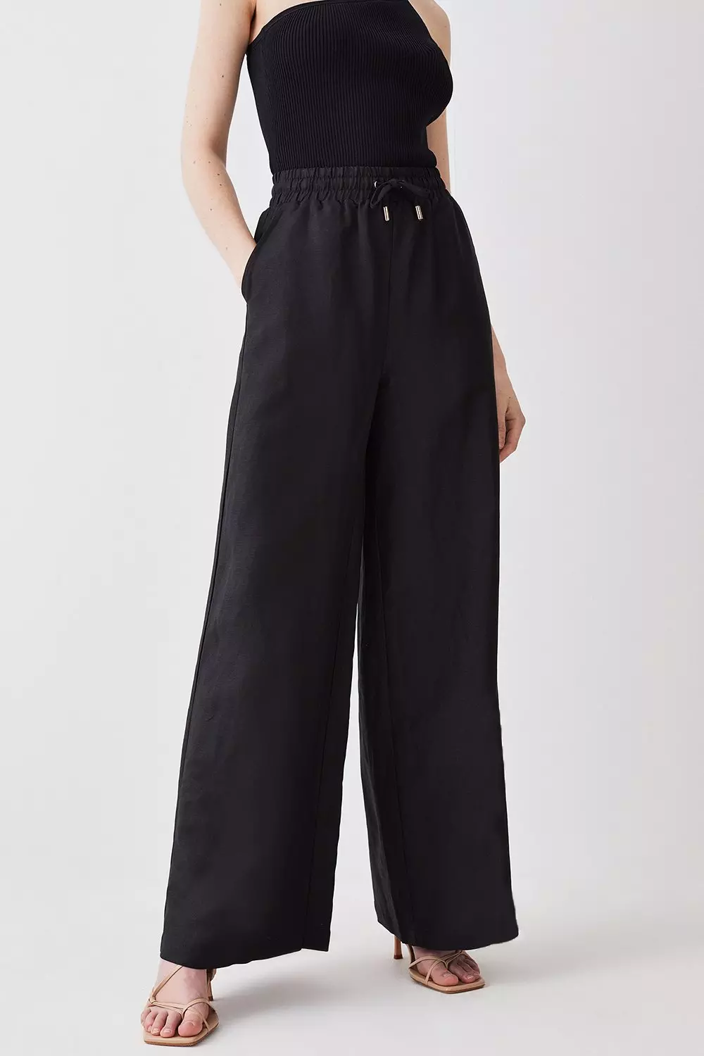 Linen Wide Leg Woven Pants | Karen Millen