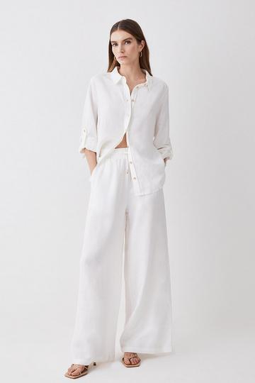 Linen Wide Leg Woven Trouser white