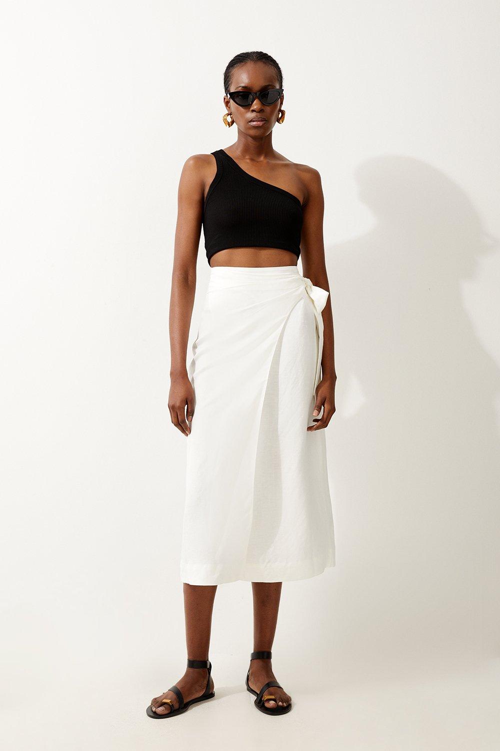 Linen Skirts White Linen Midi Skirts Karen Millen