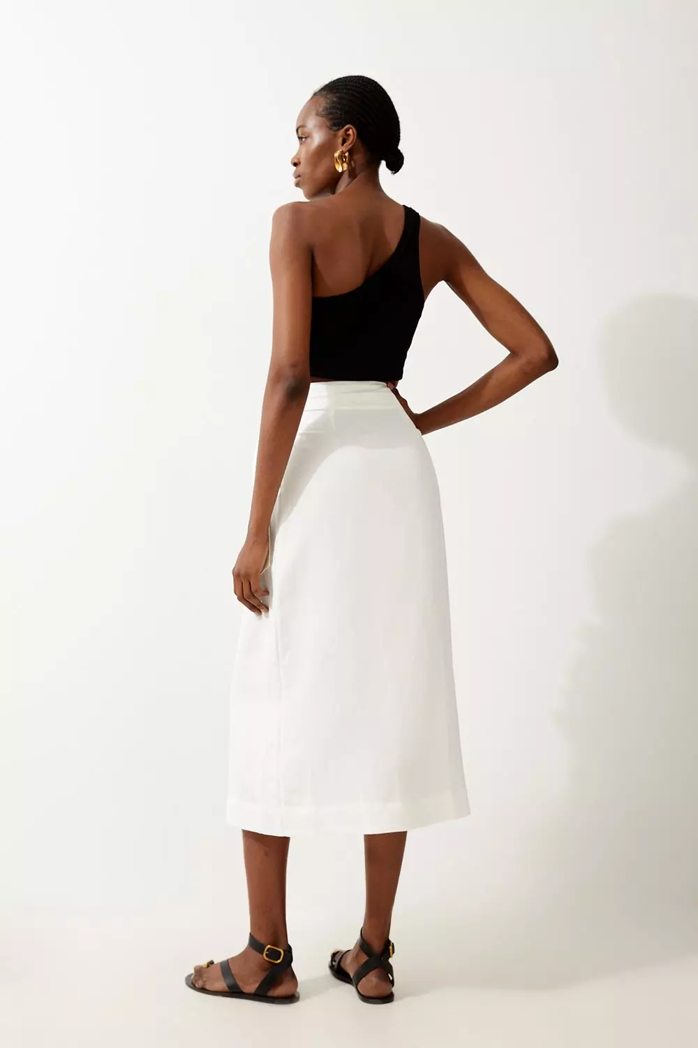 Viscose Linen Woven Tie Wrap Midi Skirt Karen Millen