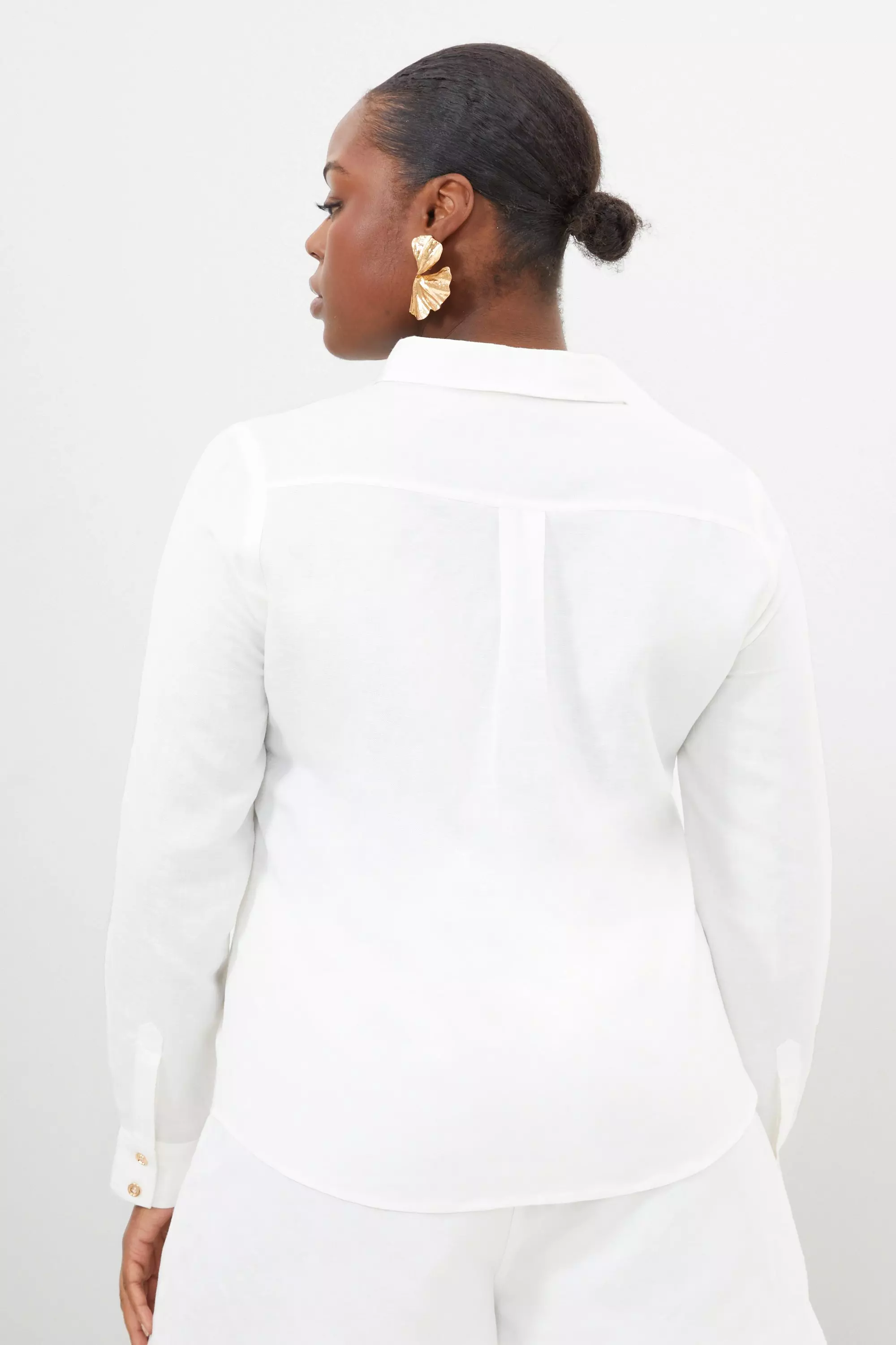 Plus Size Viscose Linen Woven Button Detail Shirt | Karen Millen