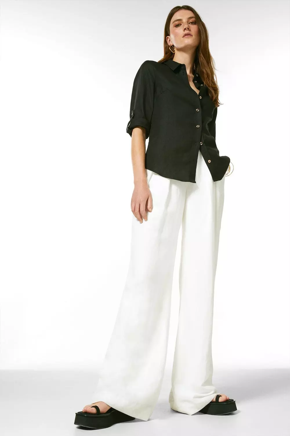 Viscose Linen Woven Button Detail Shirt | Karen Millen