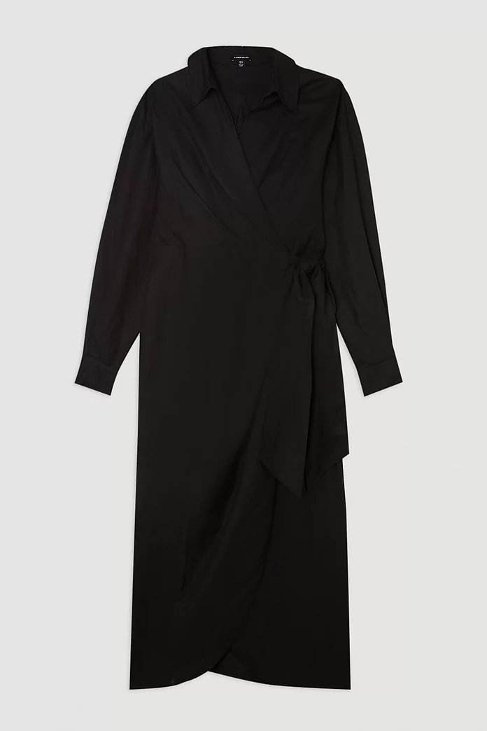 Viscose Linen Woven Tie Wrap Midi Shirt Dress | Karen Millen Viscose Linen Woven Tie Wrap Midi Shirt Dress | Karen Millen