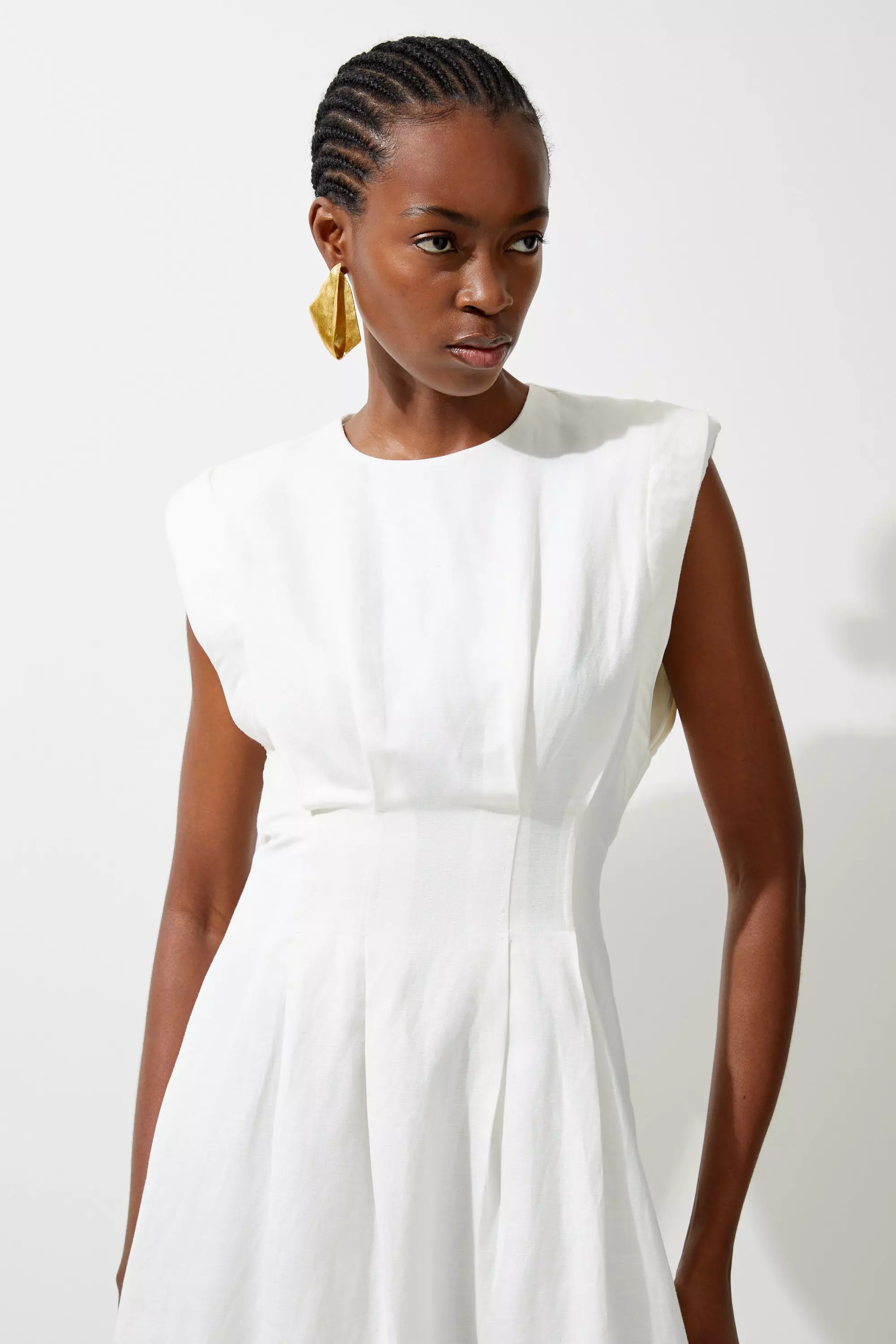 Petite Viscose Linen Woven Pintuck Midi Dress | Karen Millen