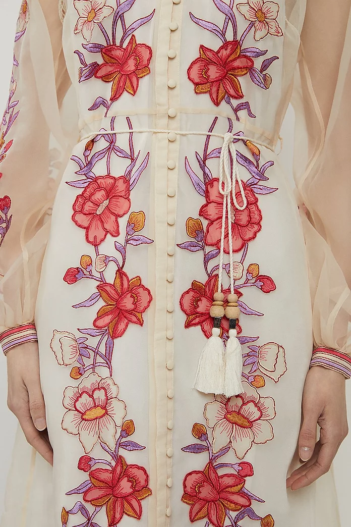 Floral Placed Embroidery Organdie Woven Midi Dress | Karen Floral Placed Embroidery Organdie Woven Midi Dress | Karen