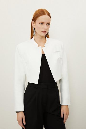 Cropped Tailored High Neck Jacket white