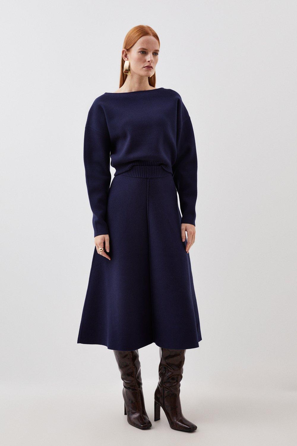 Navy Milano Knit Midi Skirt Co-Ord