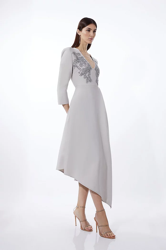 Bandage Form Fitting Asymmetric Embellished Knit Dress Bandage Form Fitting Asymmetric Embellished Knit Dress