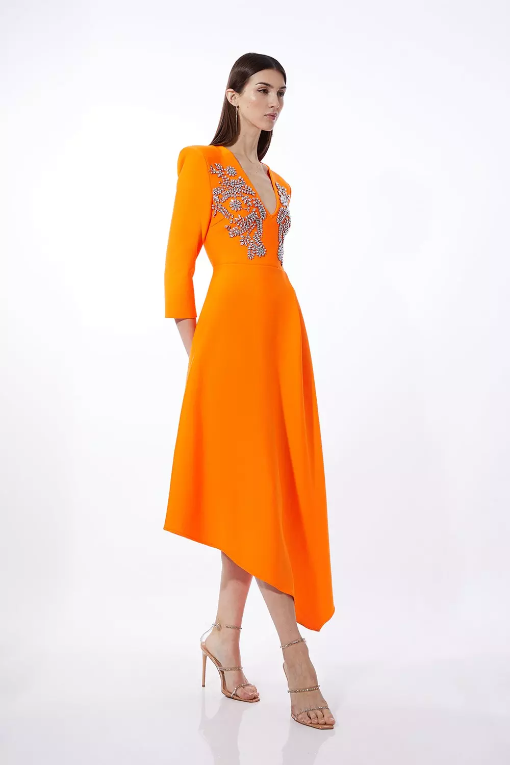 Bandage Form Fitting Asymmetric Embellished Knit Dress