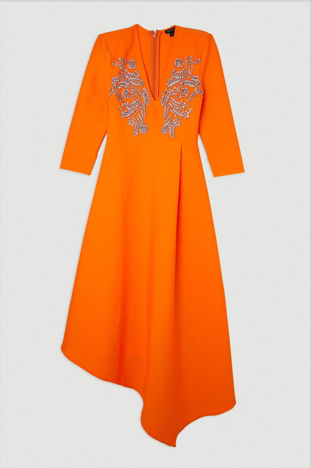 Bandage Form Fitting Asymmetric Embellished Knit Dress