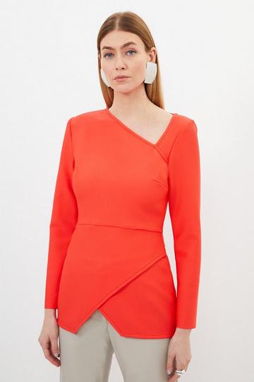 Bandage Form Fitting Asymmetric Knit Top coral