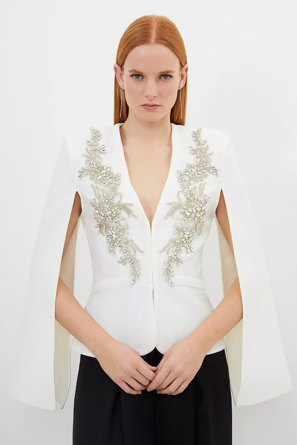 Bandage Form Fitting Cape Sleeve Embellished Jacket | Karen Millen