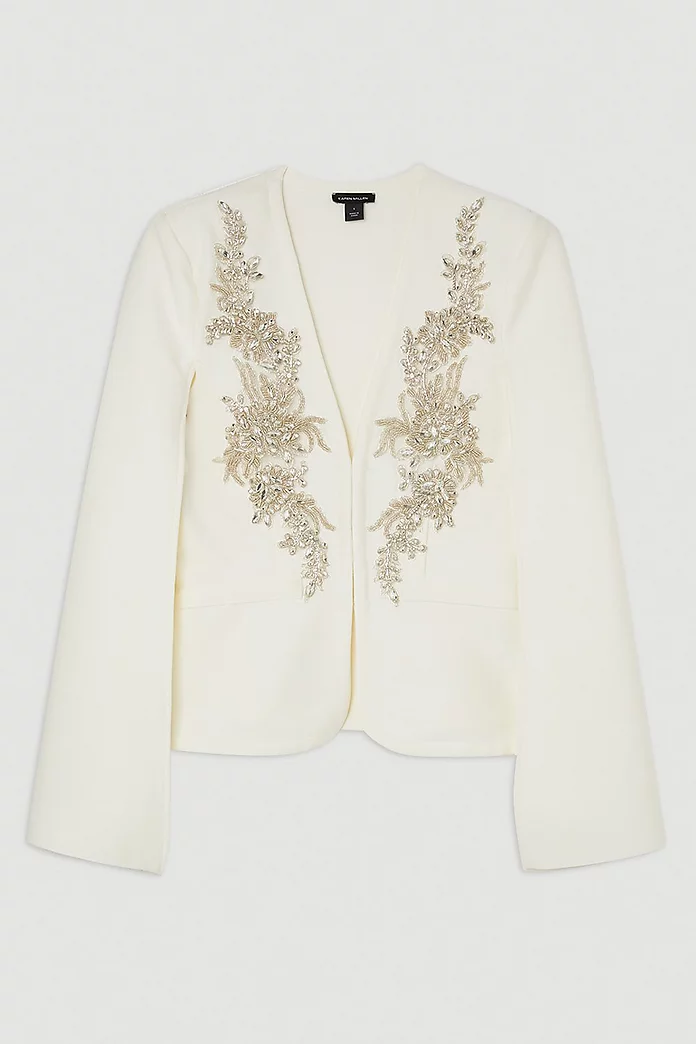 Bandage Form Fitting Cape Sleeve Embellished Jacket | Karen Bandage Form Fitting Cape Sleeve Embellished Jacket | Karen
