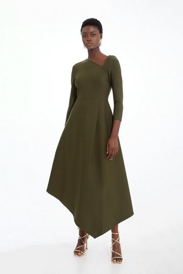 Figure Form Bandage Asymmetric Hem Knit Midi Dress olive