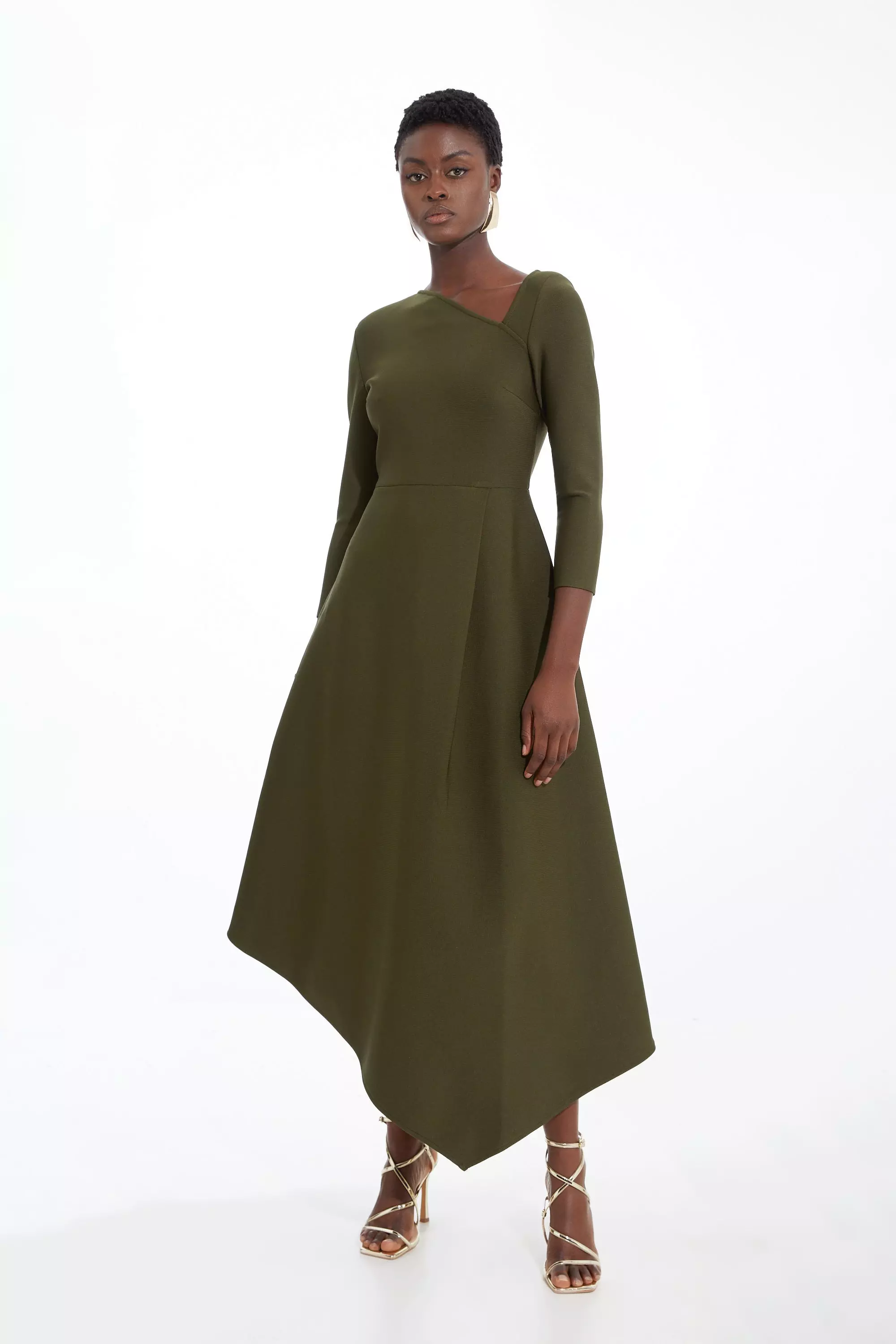 Figure Form Bandage Asymmetric Hem Knit Midi Dress | Karen