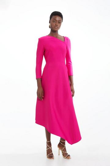 Pink Figure Form Bandage Asymmetric Hem Knit Midi Dress