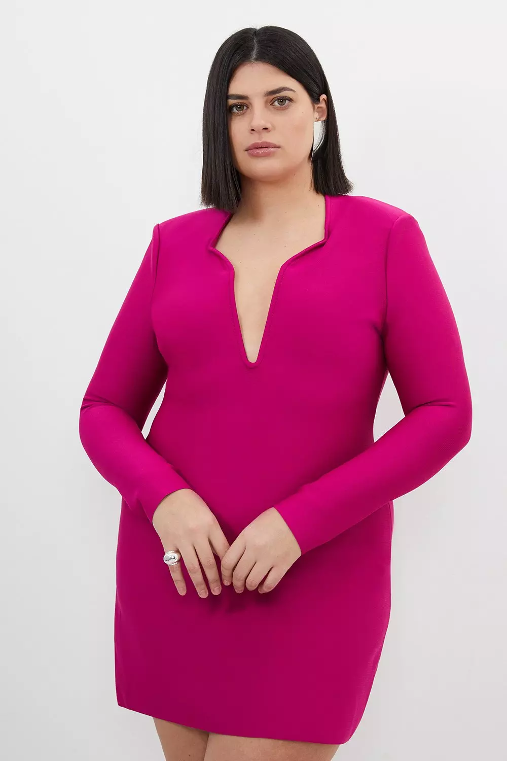 Plus Size Figure Form Bandage Plunge Neck Knit Mini Dress Karen Millen