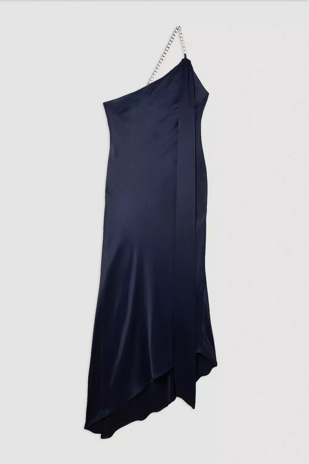Satin Back Crepe Tailored One Shoulder Chain Detail Asymmetric Midaxi Dress alternative image