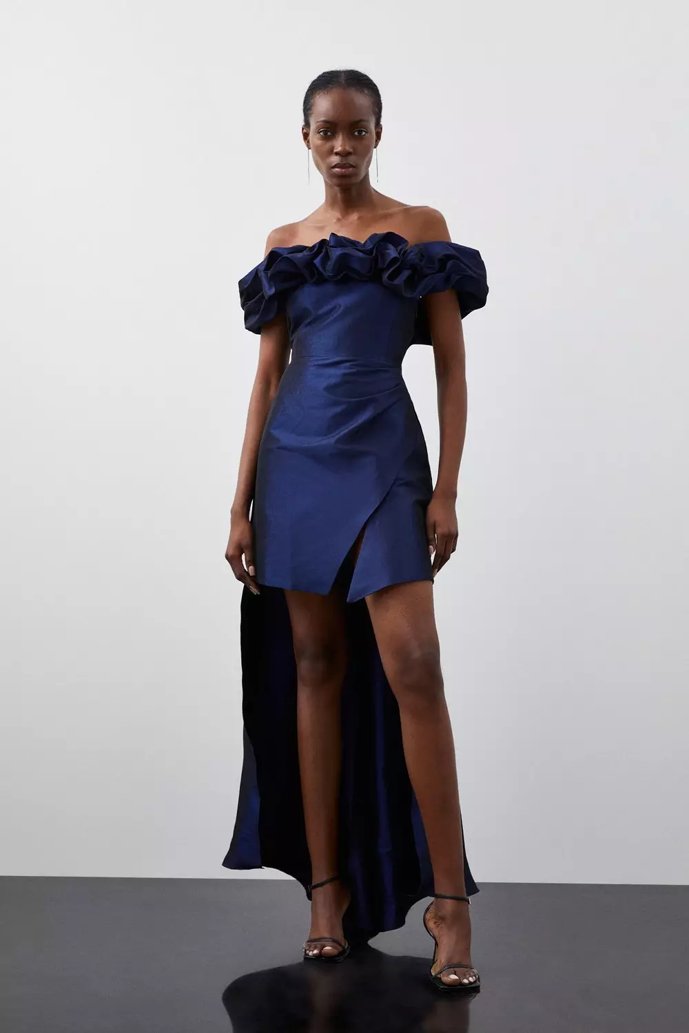 Blue Petite Metallic Off Shoulder High Low Tailored Mini Dress alternative image