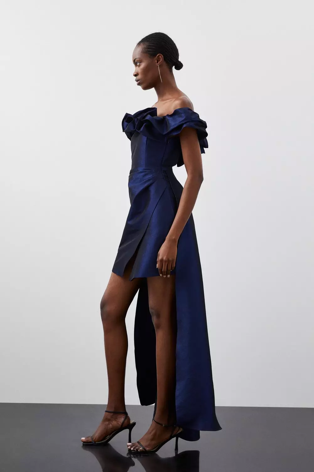 Blue Petite Metallic Off Shoulder High Low Tailored Mini Dress alternative image