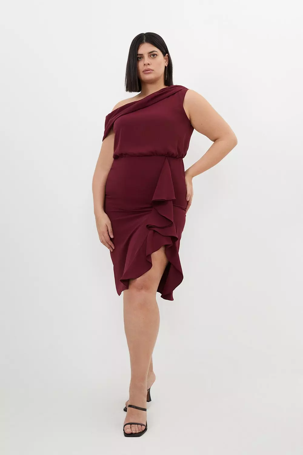 Plus Size Premium Crepe Asymmetric Drape Detail Midi Dress Karen Millen