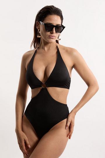 Slinky Cut Out Ring Detail Swimsuit black