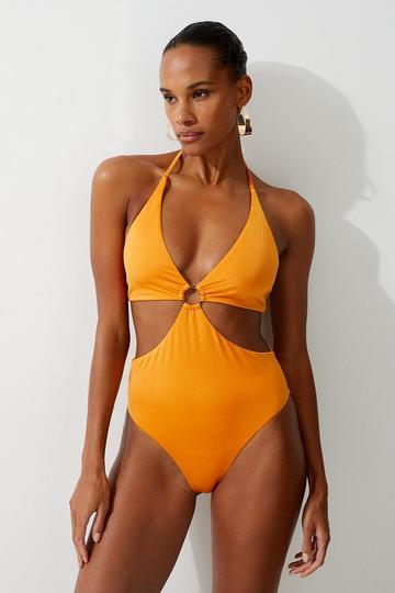 Orange Slinky Cut Out Ring Detail Swimsuit
