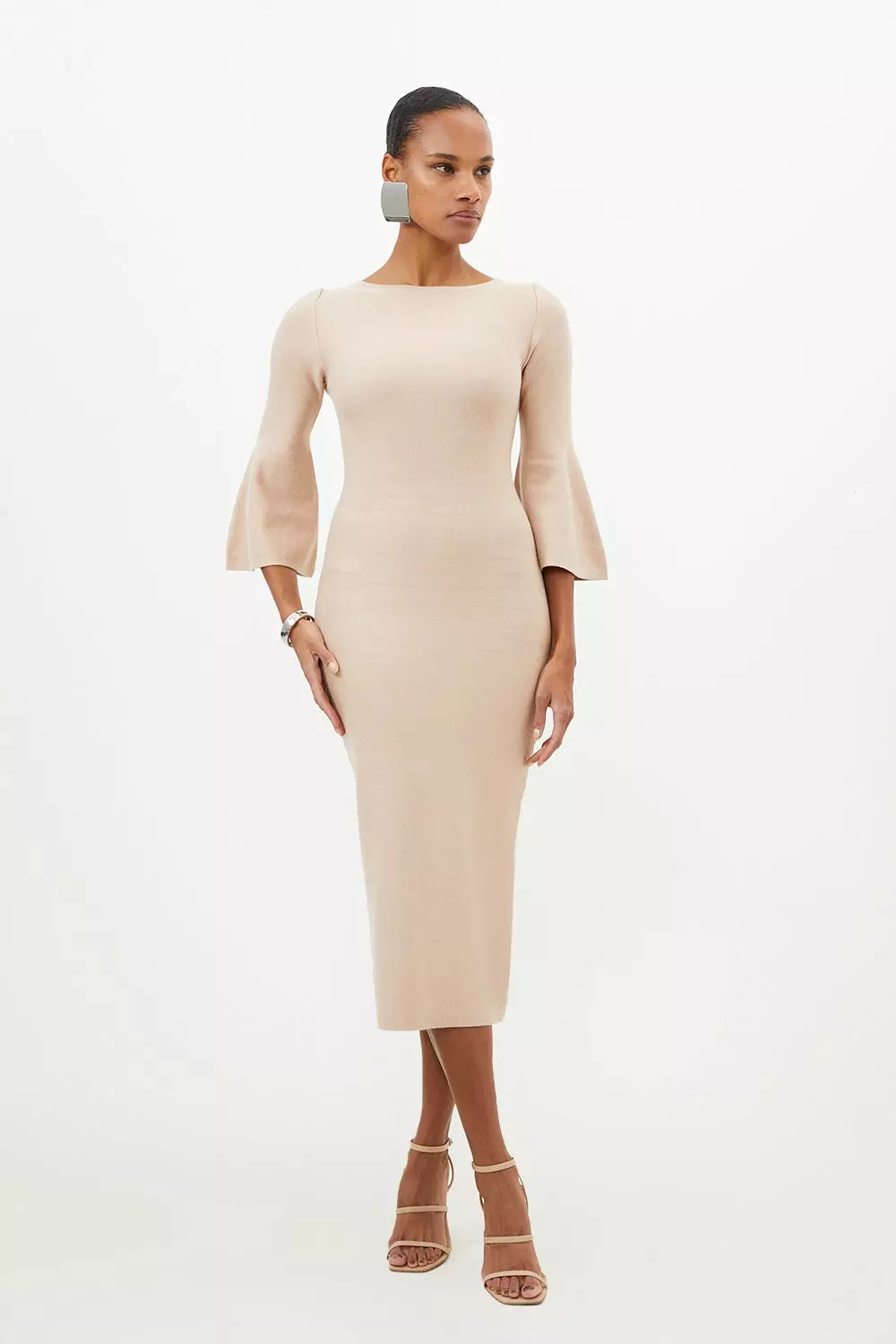 Flute sleeve midi dress fashion