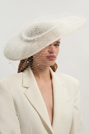 Pearl Detail Mesh Fascinator ivory