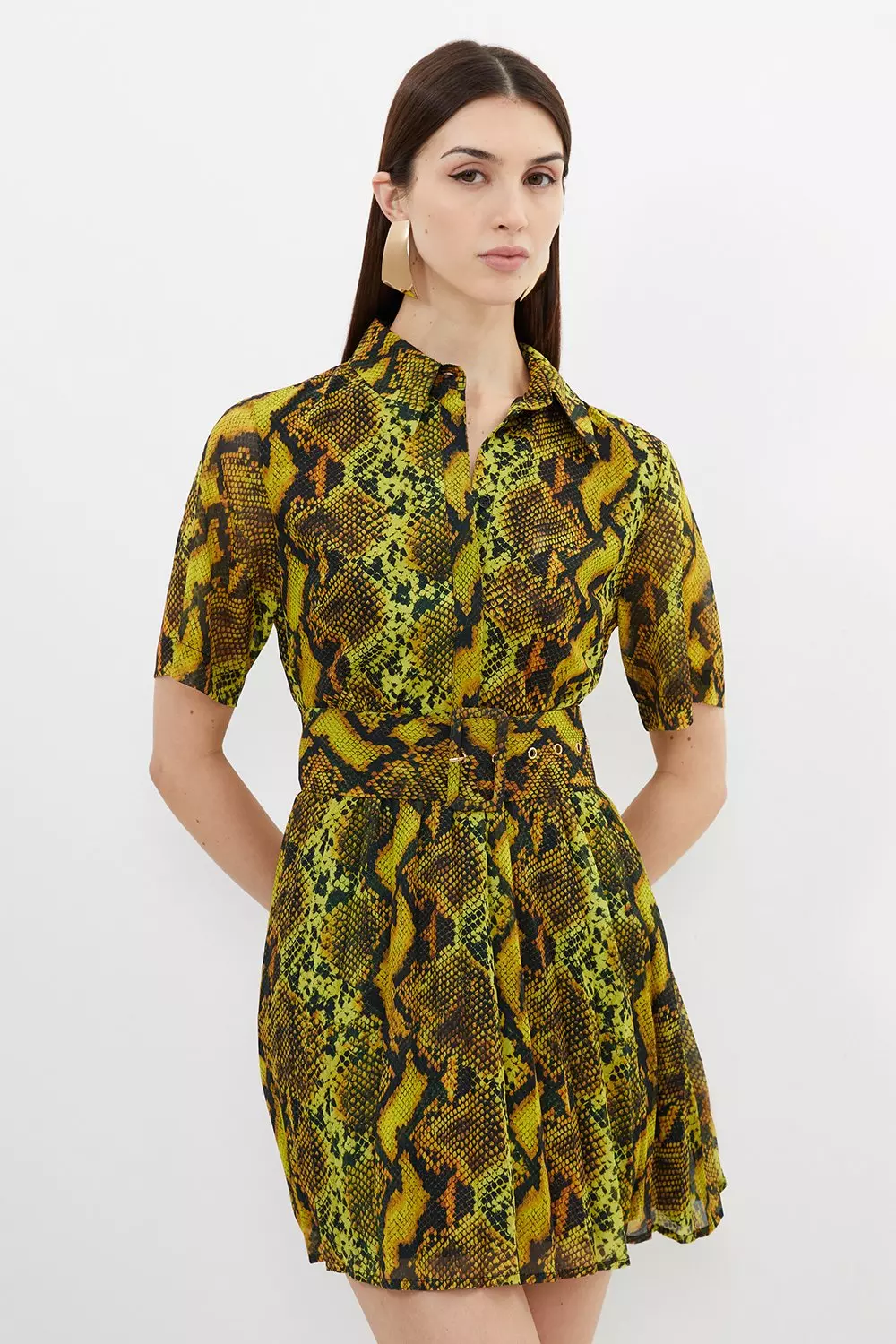 Snake Print Georgette Woven Shirt Mini Dress | Karen Millen