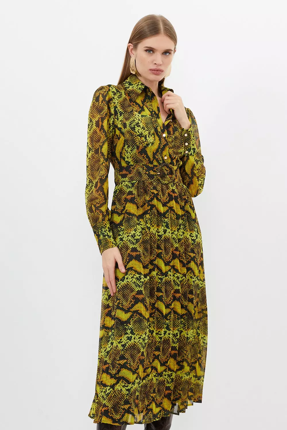 Green snake print midi dress best sale