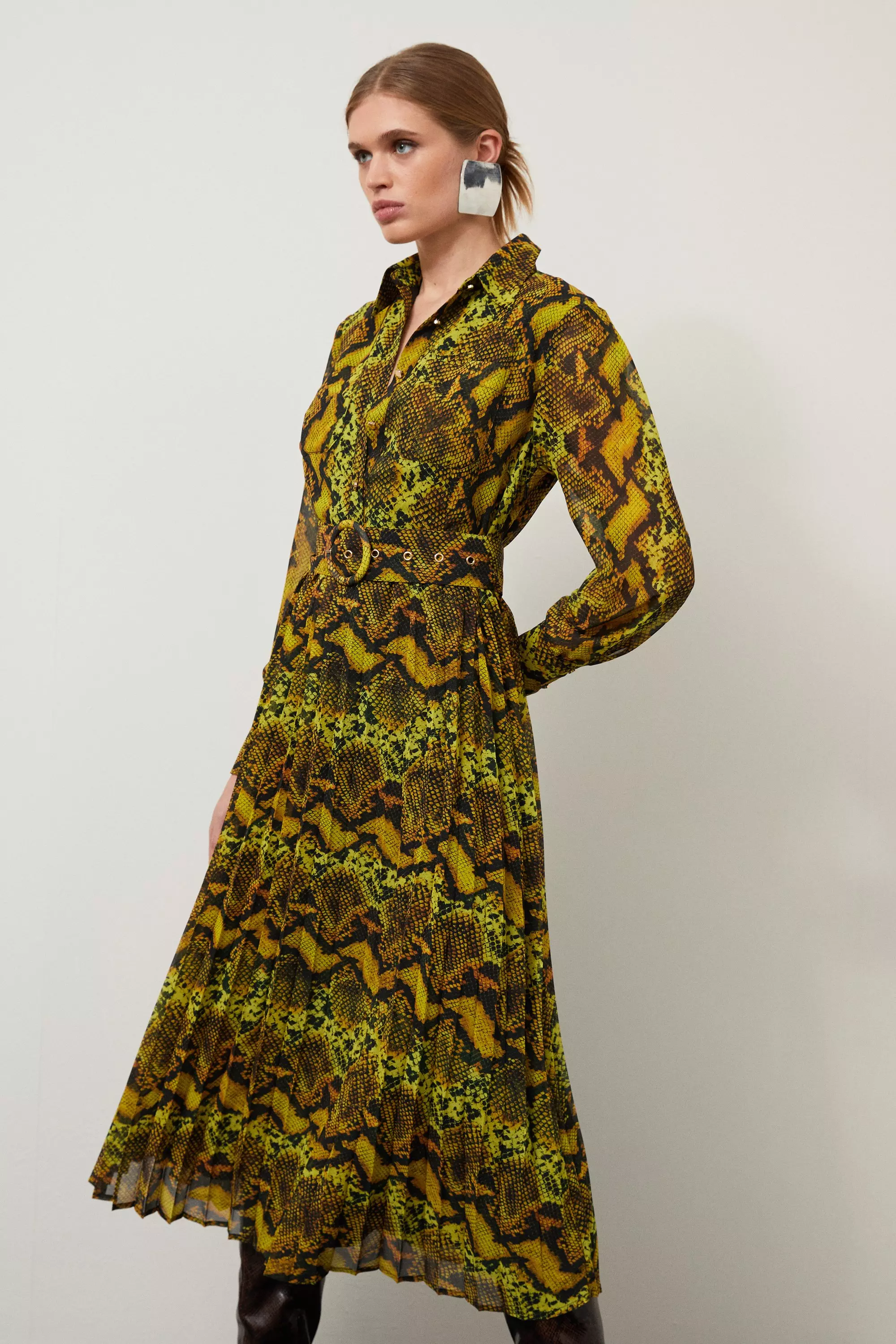 Snake Print Georgette Woven Shirt Midi Dress | Karen Millen