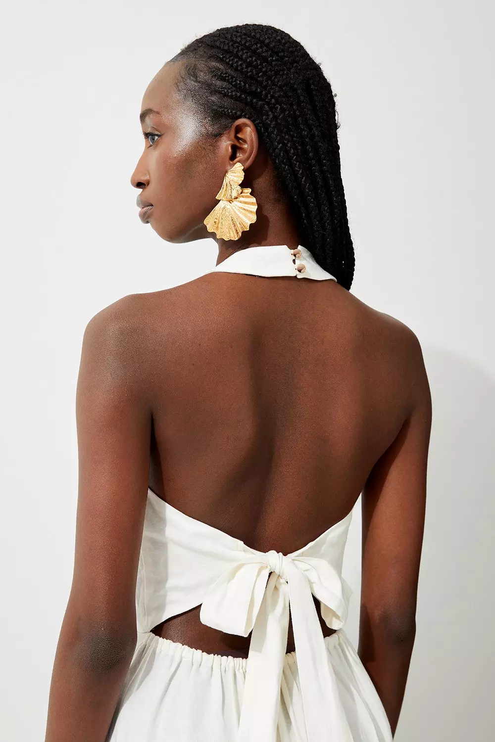 Petite Viscose Linen Woven Tiered Halter Maxi Dress | Karen
