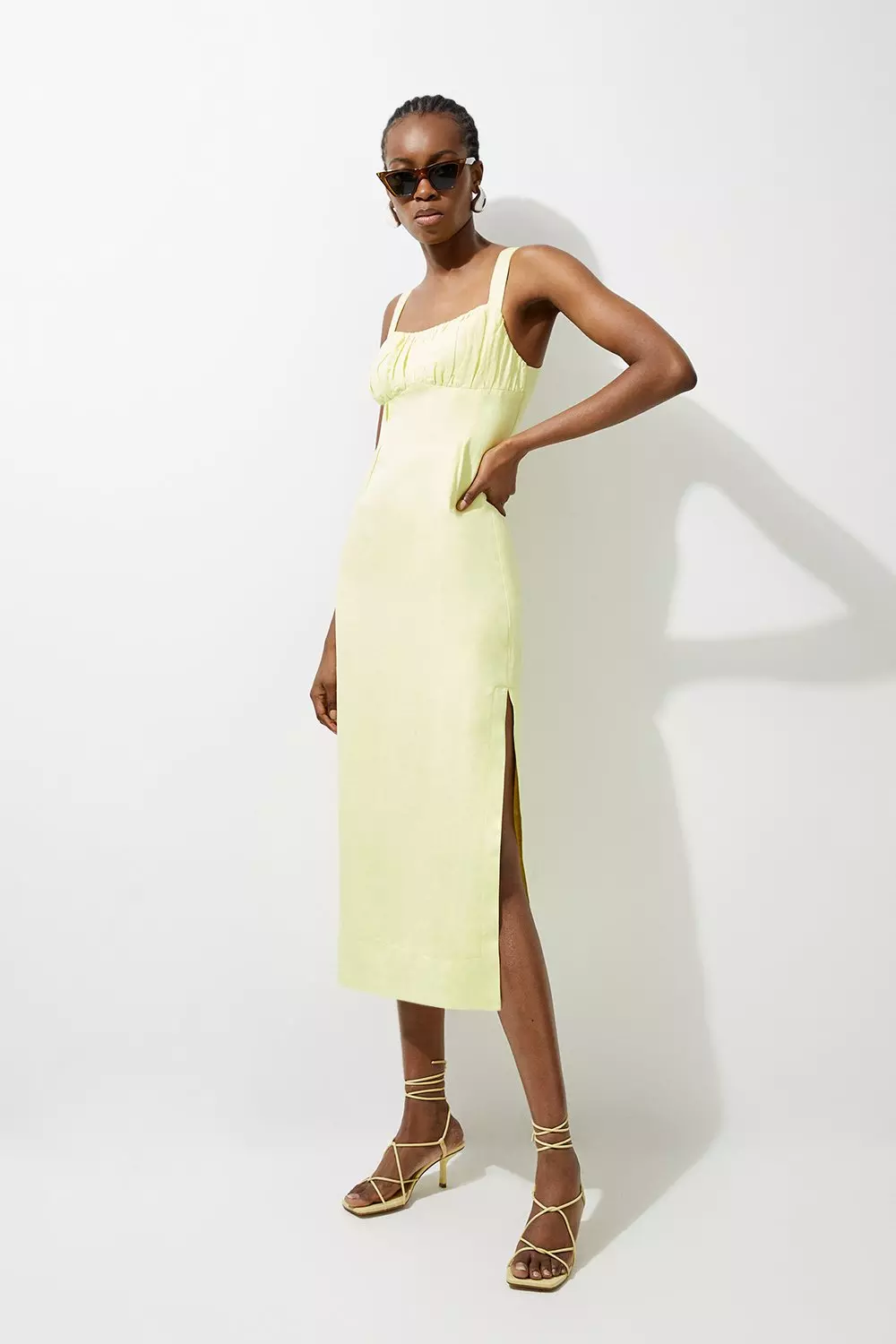 Viscose Linen Woven Strappy Midi Dress Karen Millen