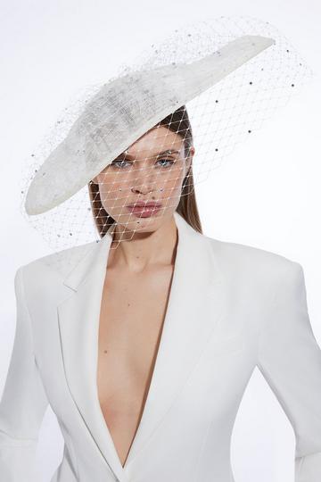 Diamante Detail Mesh Fascinator ivory