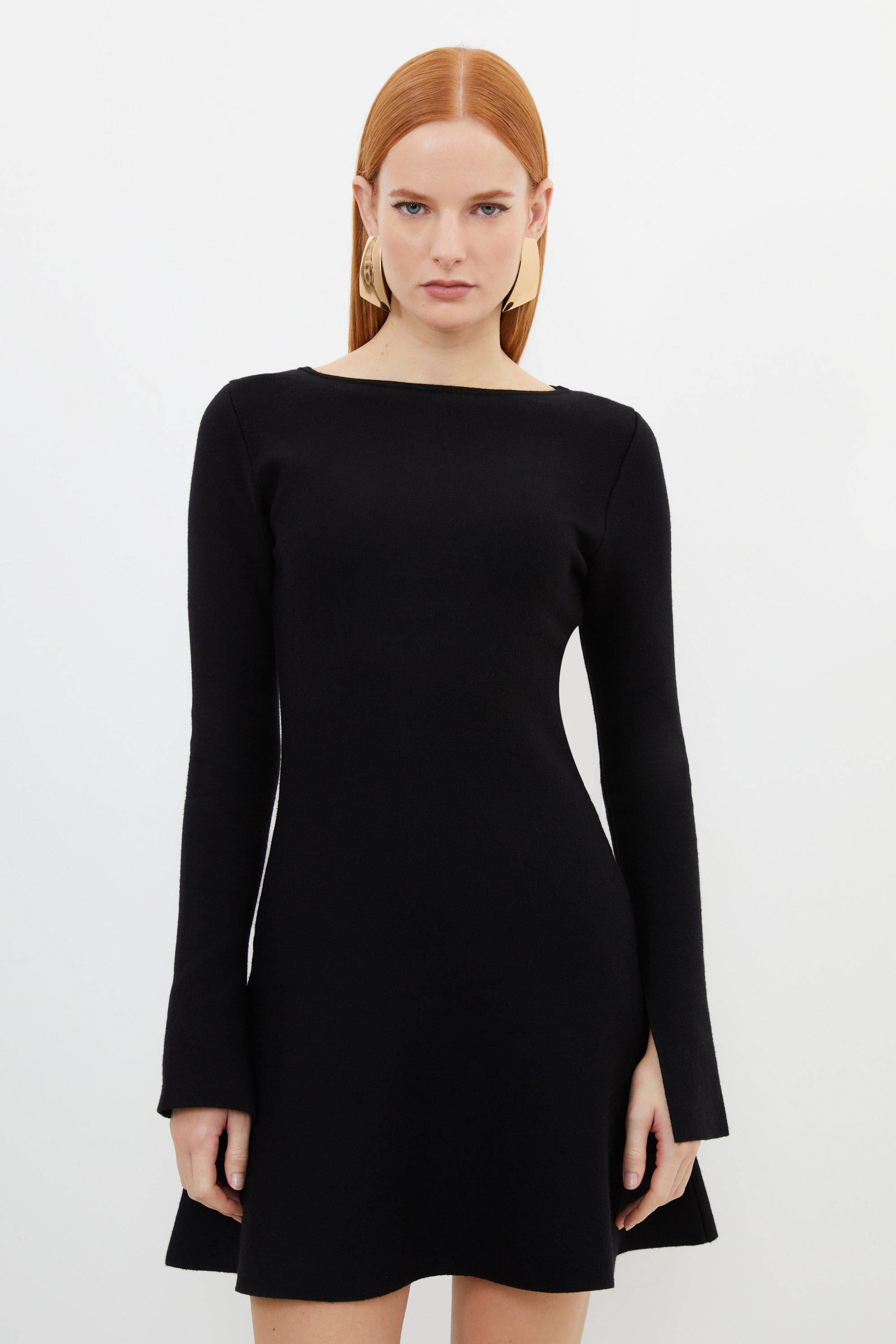 Compact Wool Look Knit Flippy Mini Dress | Karen Millen