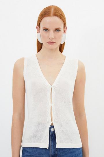 Corded Cotton Blend Knit Waistcoat stone